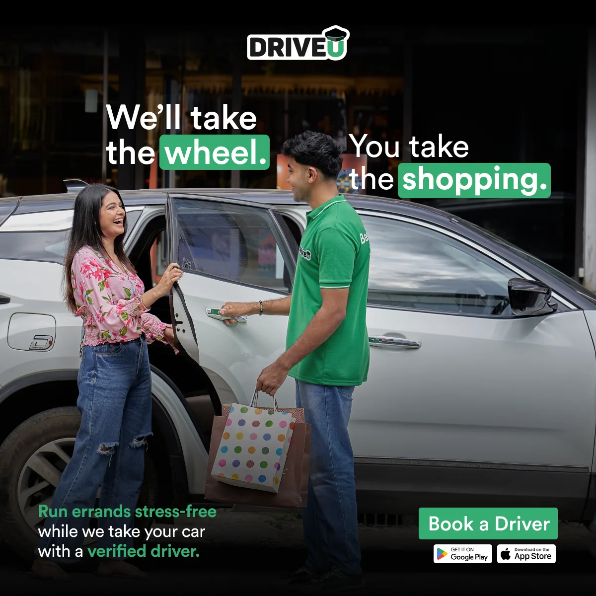 DriveU ad: we'll take the wheel, you take the shopping