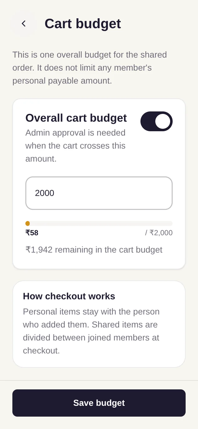 Edit budget cap screen